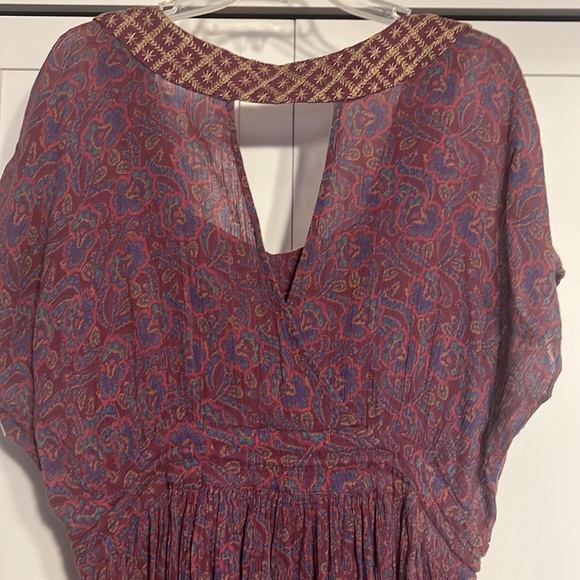 Free People Bohemian Purple Short Sleeve Oversized  Top - Picture 2 of 6